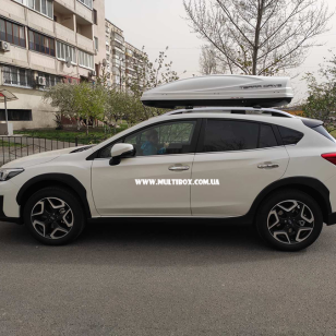 Автомобильный бокс Terra Drive 480 белый глянцевый, двухсторонний на Subaru XV / Crosstreck