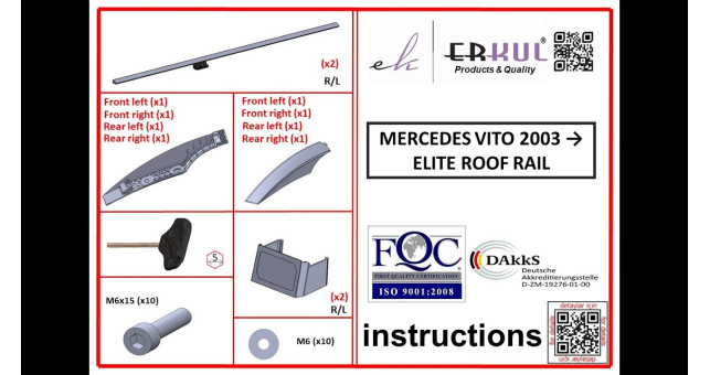 Рейлінги чорні на дах Mercedes Vito / Viano (W639) 2003-2014, V-Class (W447) 2014&rarr; Elite Black (пластикові кінцевики) - фото 1